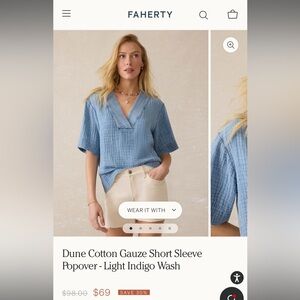 Faherty Cotton Gauze Light Indigo Short Sleeve Shirt